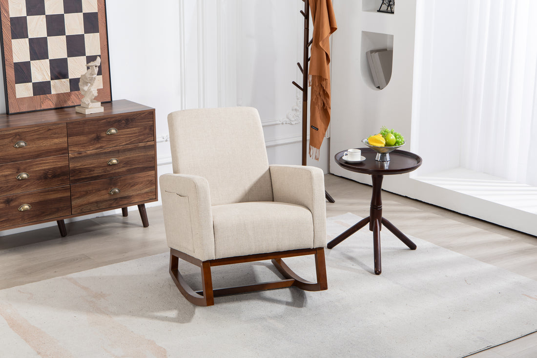 Mid Century Modern Accent Chair With Wood Frame, Upholstered Living Room Chairs With Waist Cushion, Reading Armchair For Bedroom Sunroom Grey White Linen