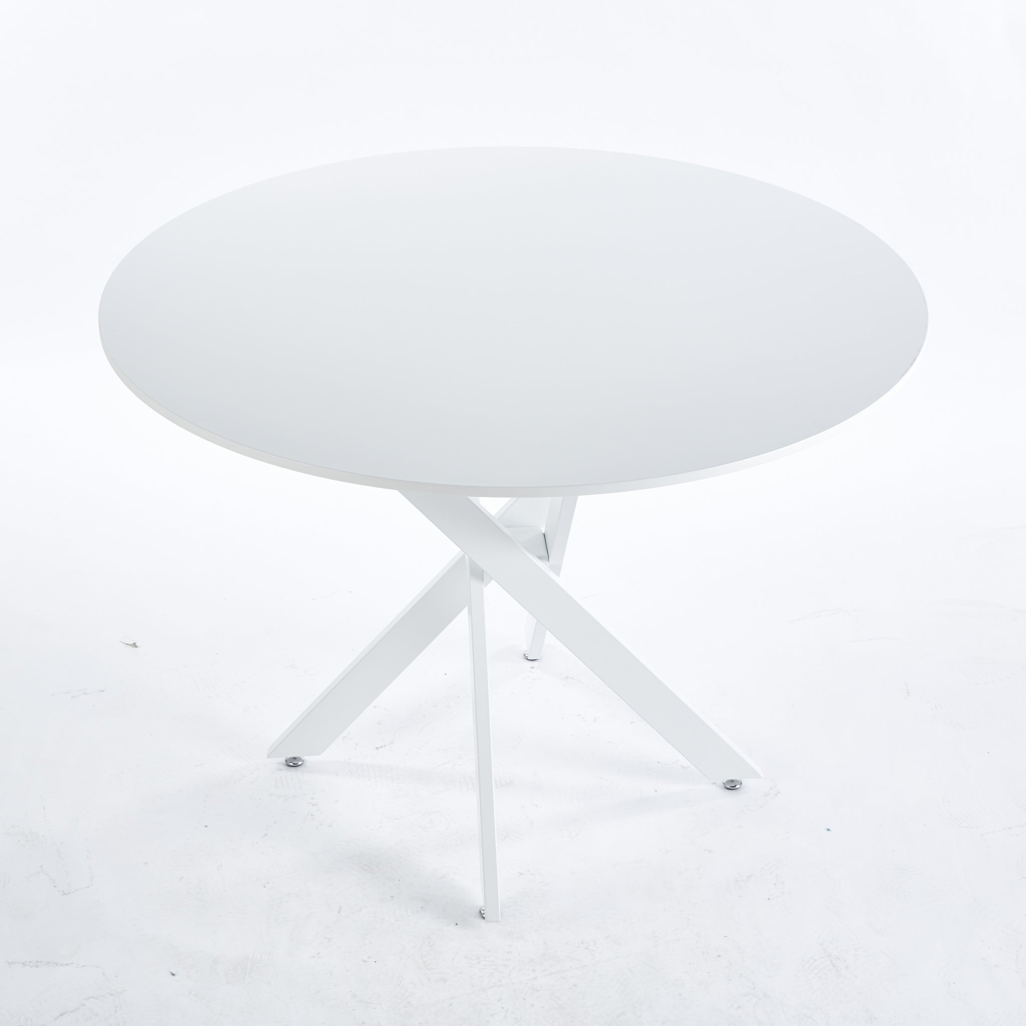 42.1"White Table Mid Century Dining Table For 4 6 People With Round Mdf Table Top, Pedestal Dining Table, End Table Leisure Coffee Table,Cross Leg White Kitchen & Dining Tables Mdf