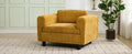 Modern Oversized Armchair Comfy Accent Chair Single Sofa For Living Room Bedroom Office Apartment, Woven Velvet Fabric, Yellow Yellow Wood