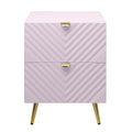 Pink High Gloss 2 Drawer Nightstand Pink 2 Drawers Bedroom Rectangle Drawers Wood Metal