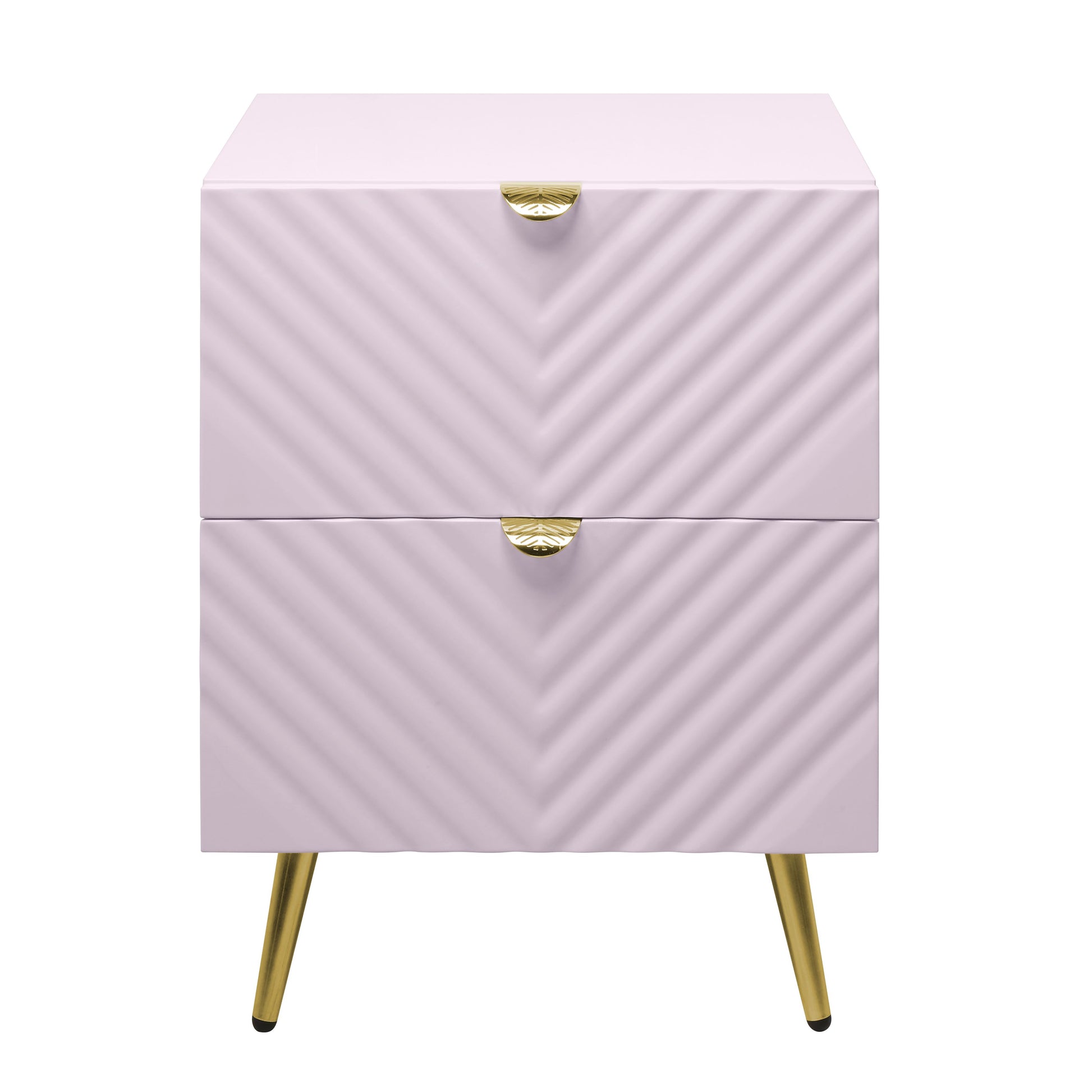 Pink High Gloss 2 Drawer Nightstand Pink 2 Drawers Bedroom Rectangle Drawers Wood Metal