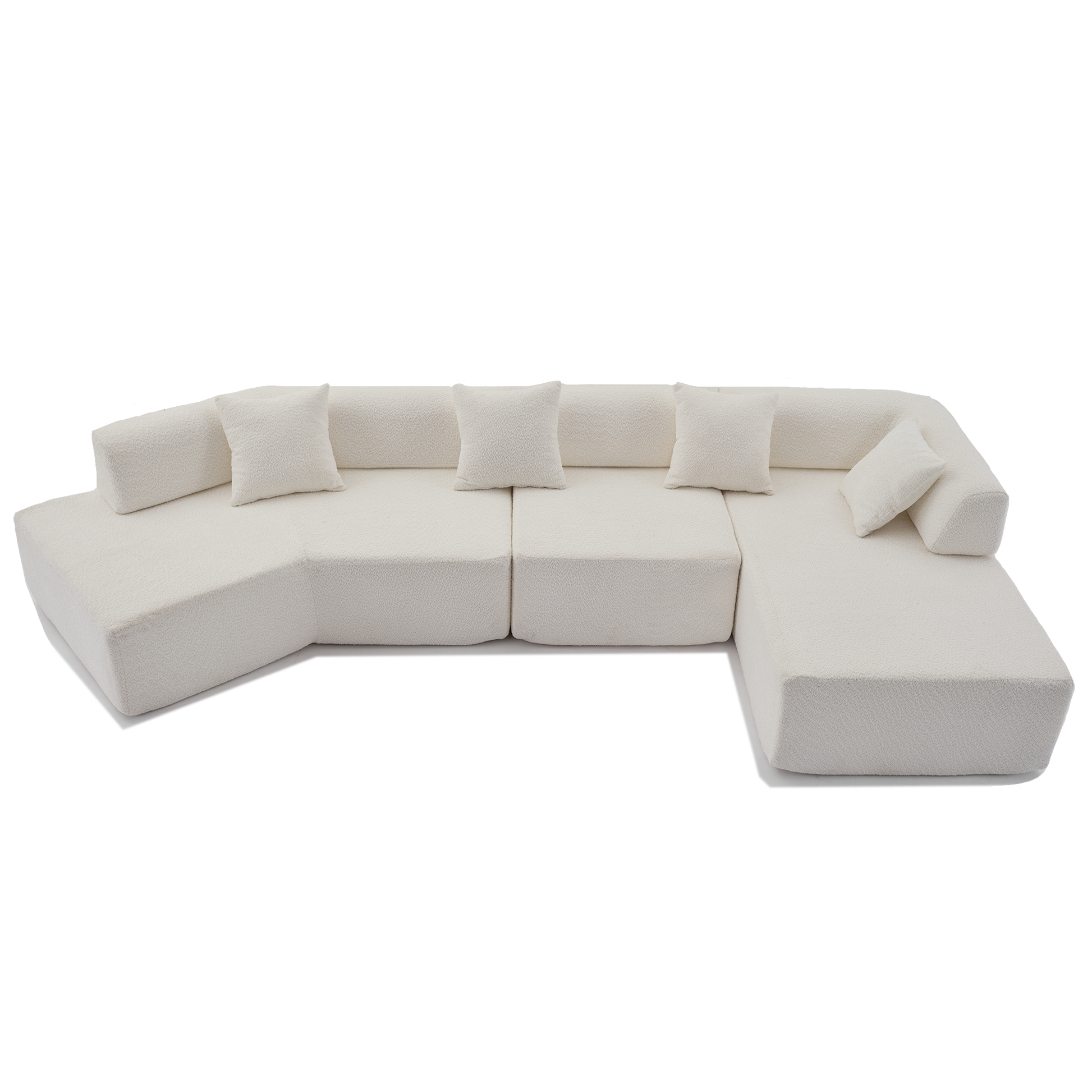 Arrived Modern Minimalist 140" L Shape Couch ,No Assembly Required,Boucle,Modular Sofa ,Couch With Chaise,Free Combination Foam Filled Sofa, 4 Seats,White White Polyester Primary Living Space Soft Modern Foam Polyester 4 Seat