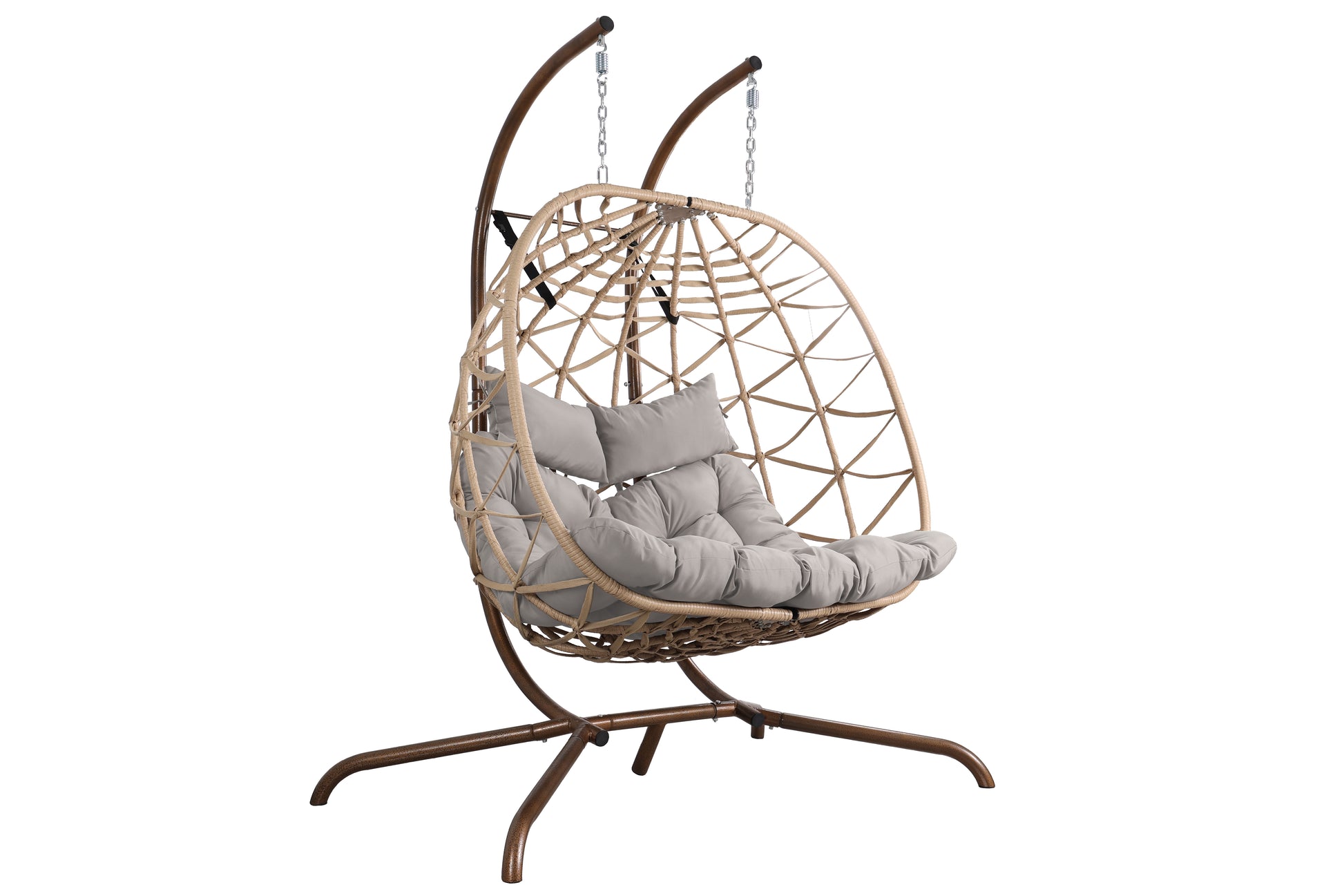 Outdoor Egg Swing Chair With Stand,Thick Cushions And Pillow Light Grey Cotton Rattan Metal