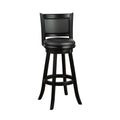 Pio 34 Inch Extra Tall Swivel Bar Stool, Solid Wood, Faux Leather, Black Black Grey Wood