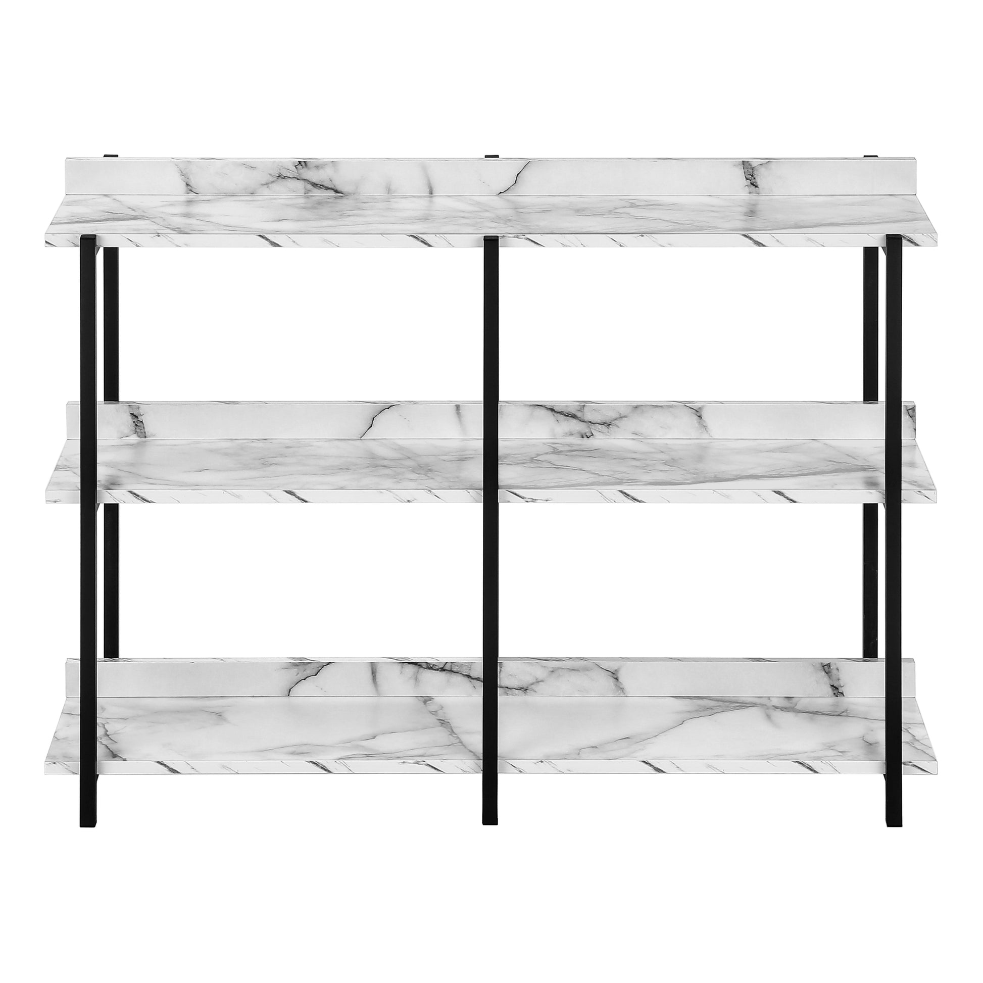 Accent Table, Console, Entryway, Narrow, Sofa, Living Room, Bedroom, White Marble Look Laminate, Black Metal, Contemporary, Modern White Particle Board