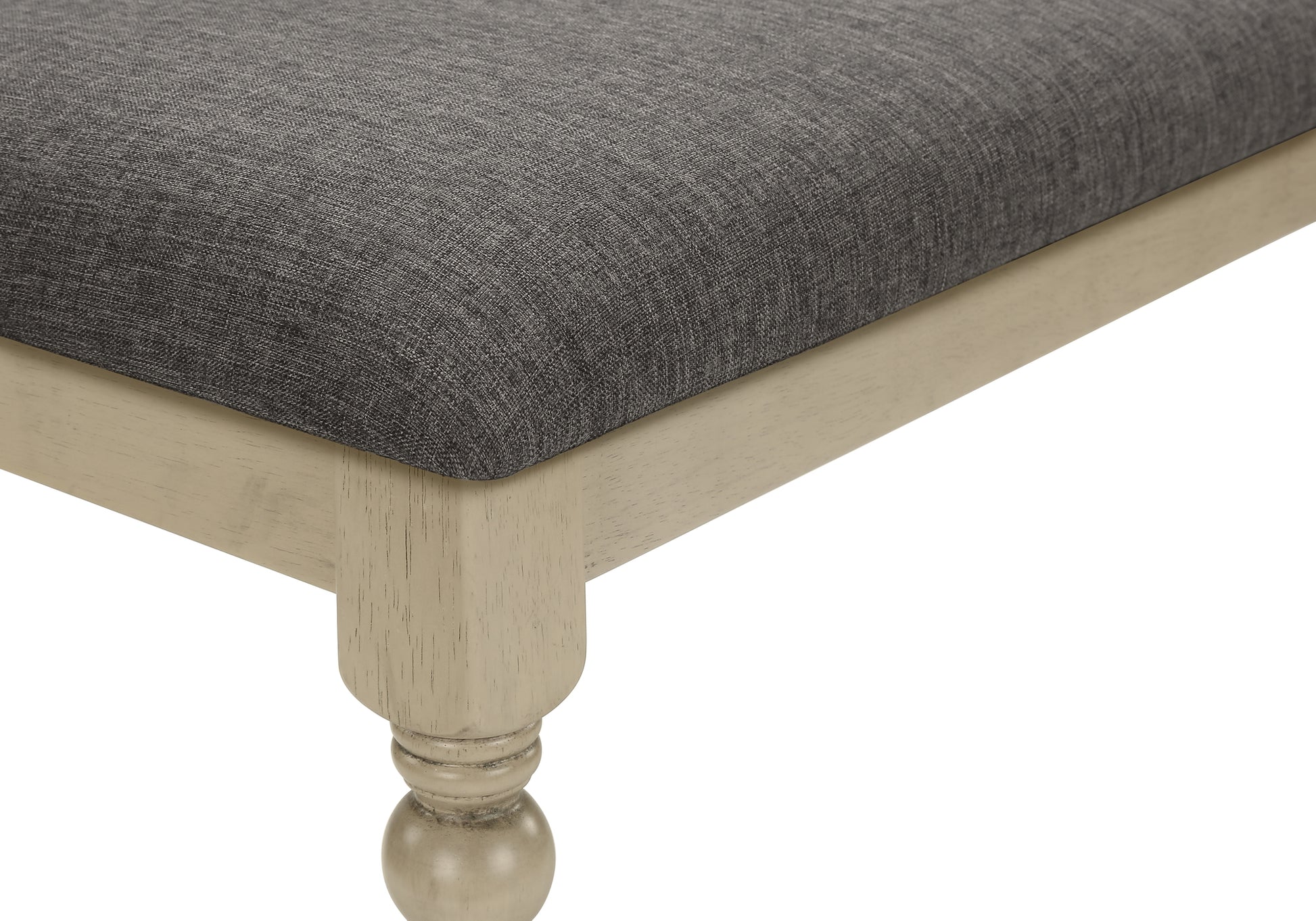 Bench, 48" Rectangular, Upholstered, Wood, Entryway, Dining Room, Kitchen, Antique Grey, Grey Fabric, Grey Solid Wood, Transitional Grey Foam Solid Wood Mdf