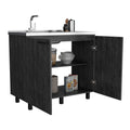 Napoles 2 Utility Sink With Cabinet, Stainless Steel Countertop, Interior Shelf Smokey Oak Smoke Grey Particle Board