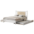 Queen Size Wooden Rattan Platform Bed, With 2 Big Drawers, T Size Trundle, White Queen White Plywood
