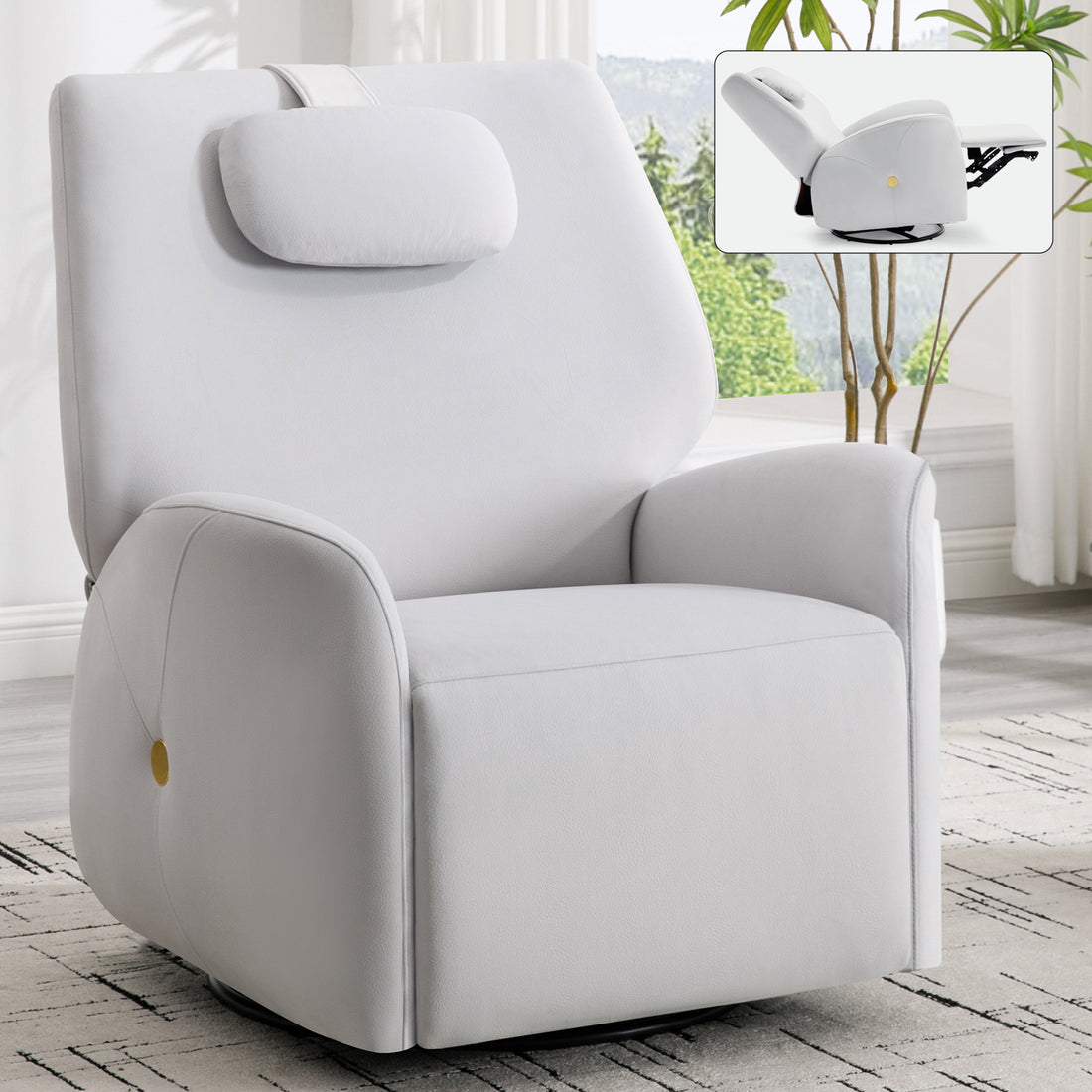 Beige Swivel And Rocker Power Recliner Chair With Lumbar And Neck Support Pillow, Max Swivel Degree 270 , Heavy Duty Motion Mechanism With Usb And Type C Ports Beige Polyester Power Push Button Metal Primary Living Space Medium Firm Tight Back Heavy Duty