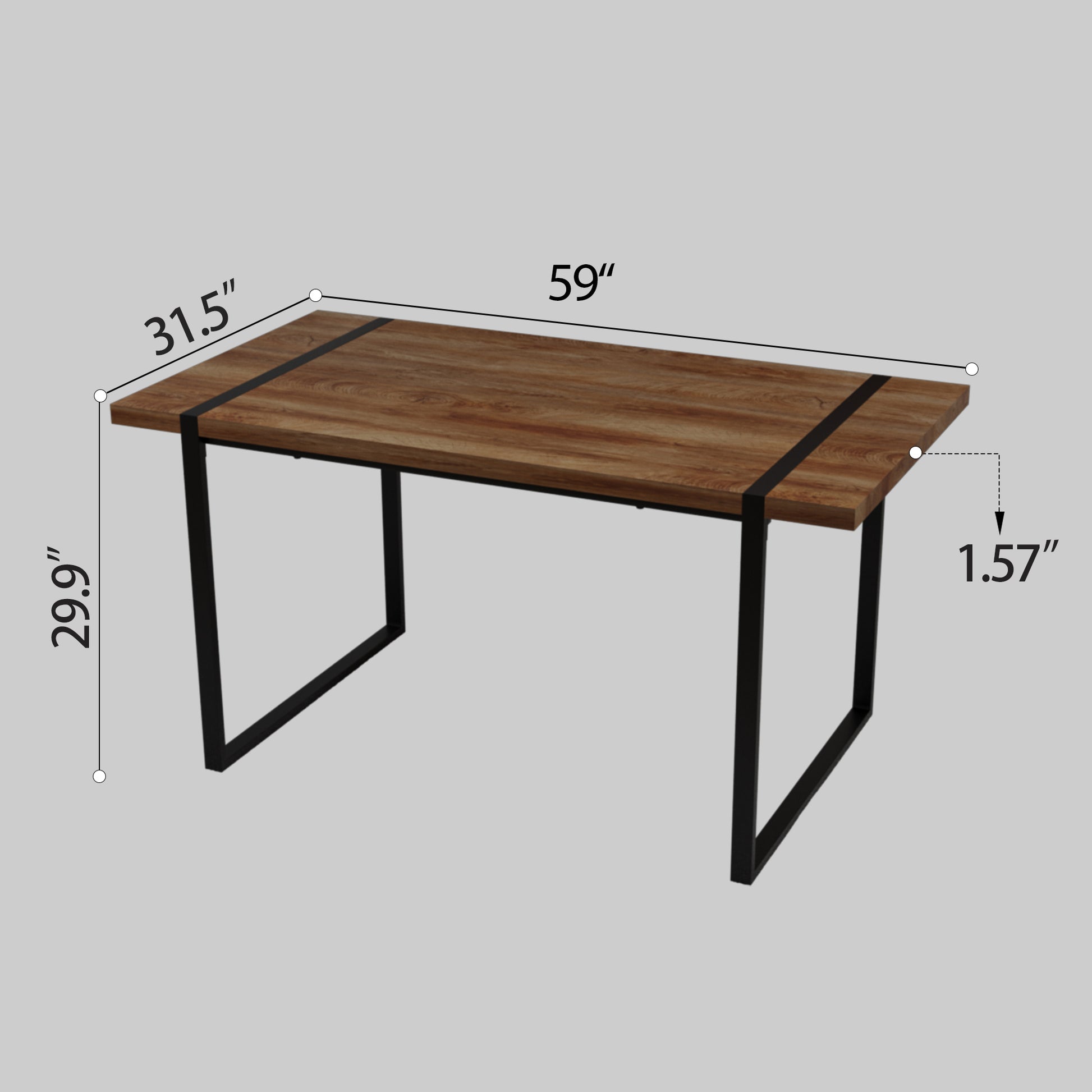 59 "Rural Industrial Rectangular Mdf Natural Wood Dining Table, 4 6 People, 1.5" Thick Engineering Wood Tabletop And Black Rectangular Metal Legs, Used For Writing Desks, Kitchens, Terraces Wood Mdf