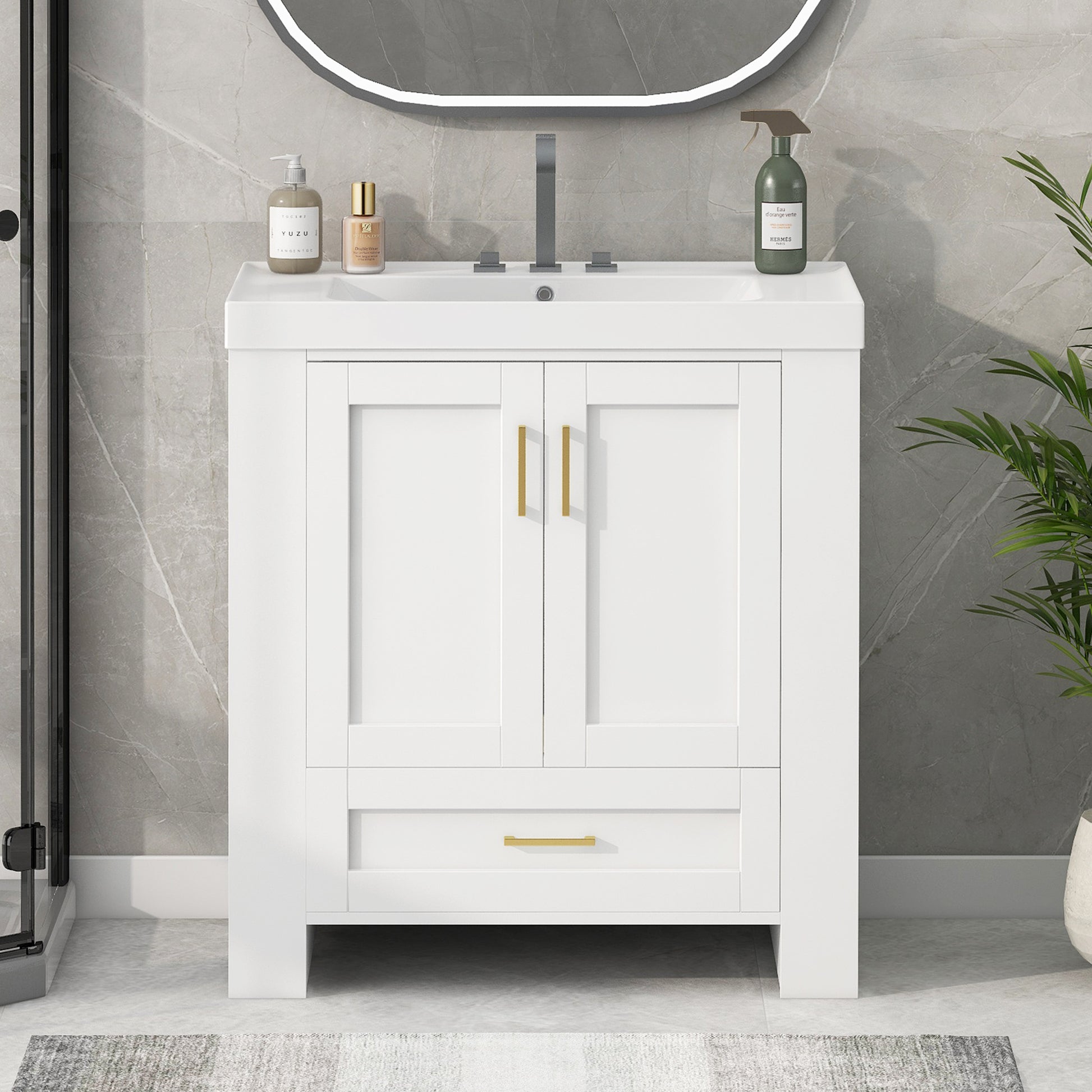 30'' Bathroom Vanity with Seperate Basin Sink, Modern 1-white-adjustable