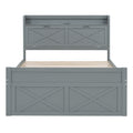 Full Size Wooden Bed With Storage Headboard With Outlets, Extendable Bed With Twin Size Trundle With Three Storage Drawers,Gray Full Gray Wood