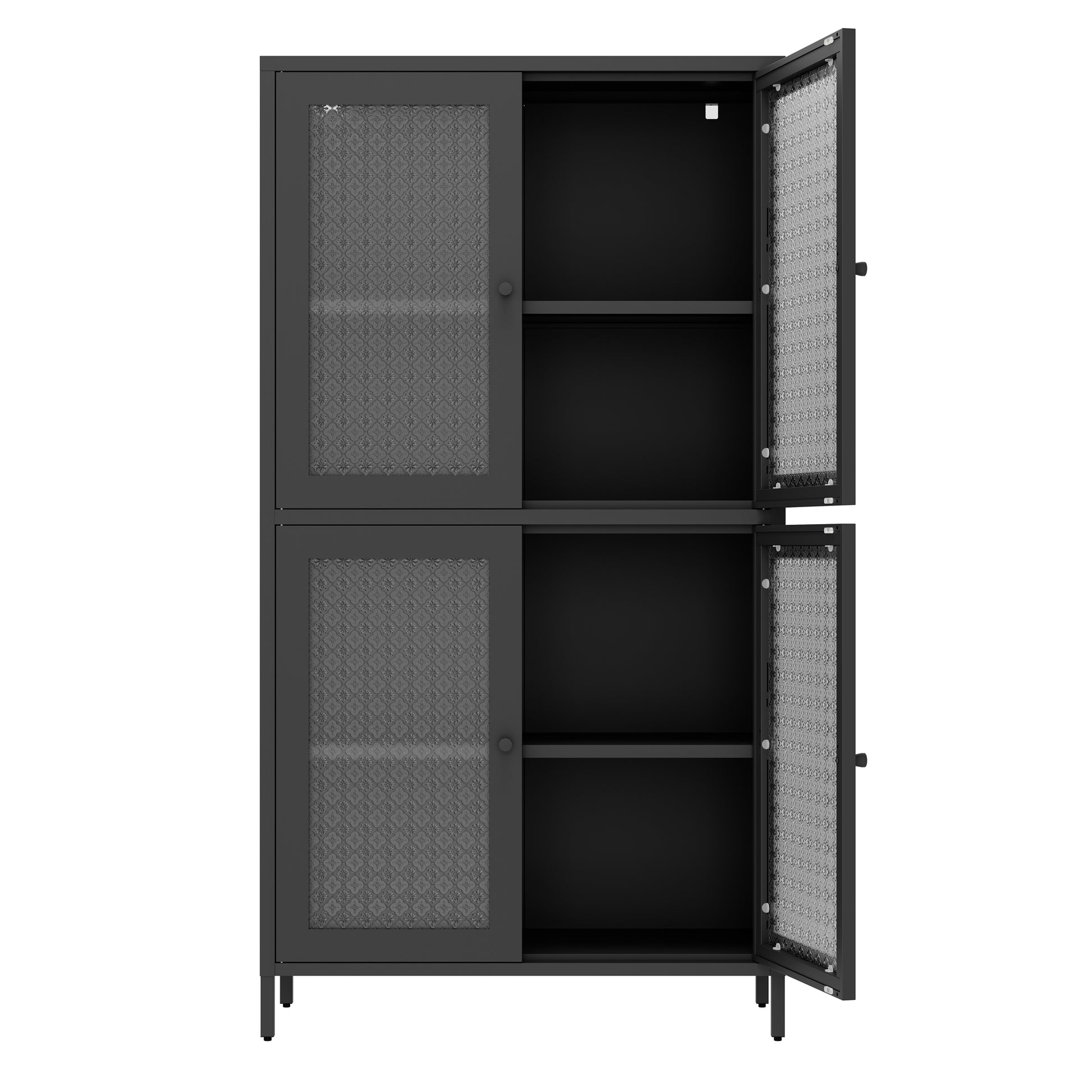 Classic Metal Storage Cabinet Display Cabinet With 4 Glass Doors 4 Shelves Cabinet Freestanding Bookcase Side Cabinet For Home Office Living Room Kitchen Hallway Black, Begonia Flower Tempered Glass Freestanding 3 4 Shelves Glass Pane Black Kitchen Glass