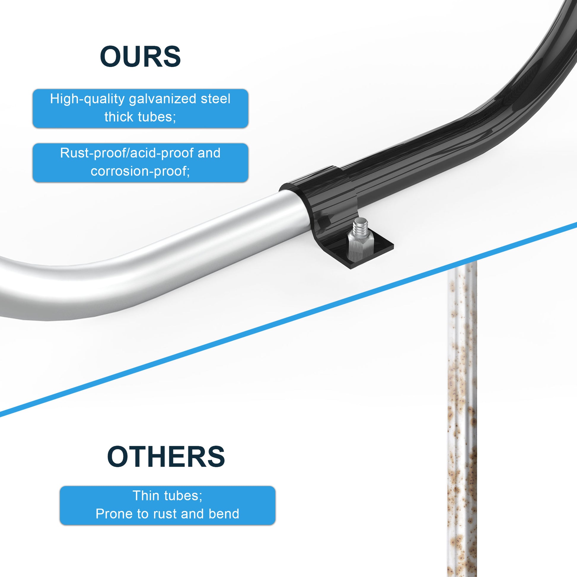 Round Outdoor Steel Picnic Table 46" Blue ,With Umbrella Pole,Black Black Steel Steel