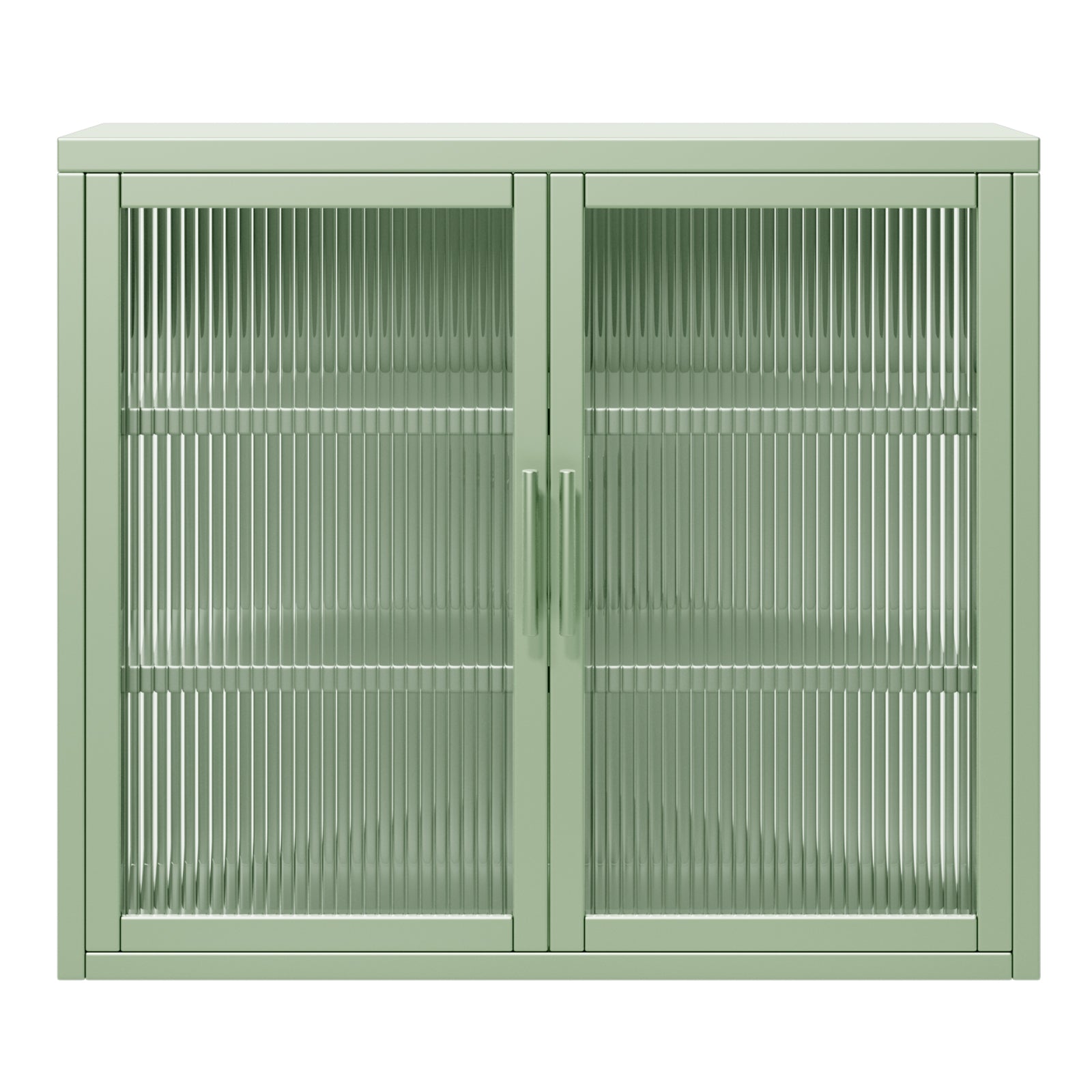 Retro Style Haze Double Glass Door Wall Cabinet With Detachable Shelves For Office, Dining Room,Living Room, Kitchen And Bathroom Mint Green Mint Green Tempered Glass Sheet Metal Plastic