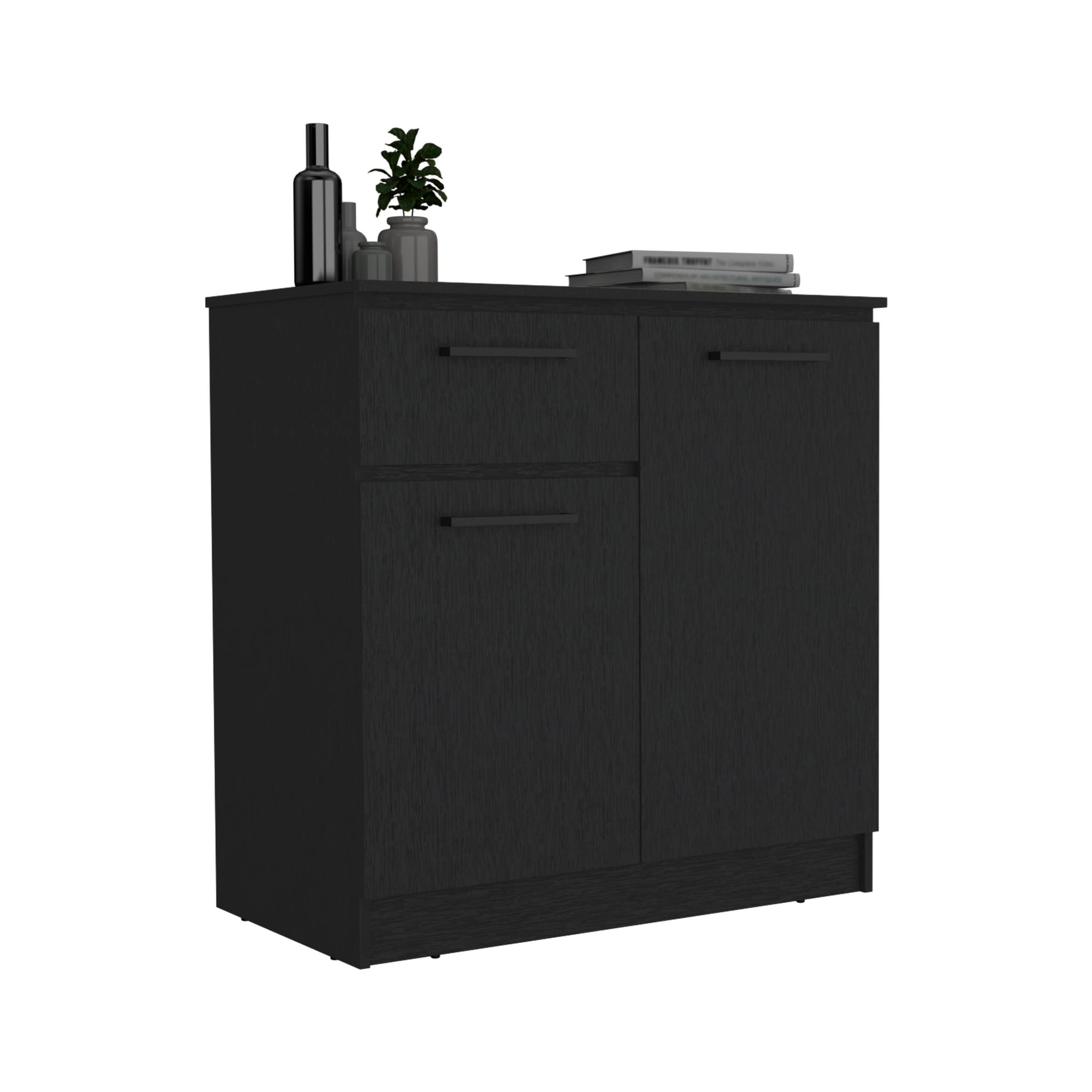 Dresser With 2 Door And Single Drawer, Black Black Solid Wood Mdf Engineered Wood