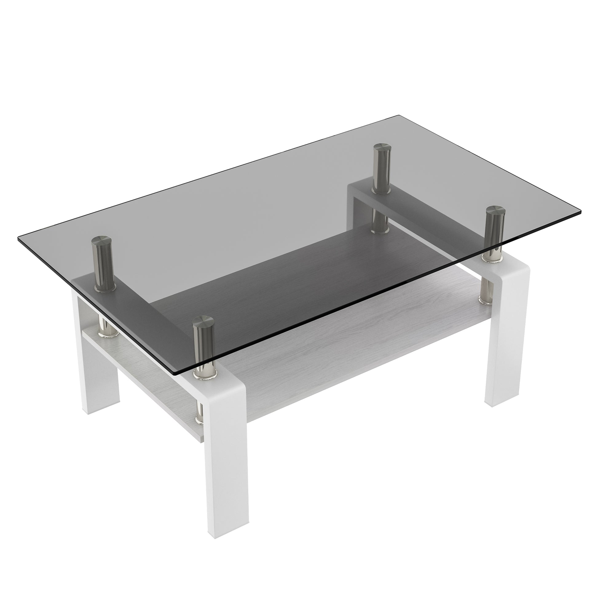 Rectangle Coffee Table, Tempered Glass Tabletop With Mdf Layer, Modern Table For Living Roomgray Glass Gray Tempered Glass