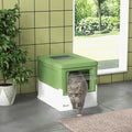 Pawhut Fully Enclosed Cat Litter Box With Scoop, Hooded Cat Litter House With Drawer Type Tray, Foldable Smell Proof Cat Potty With Front Entry, Top Exit, Large Space, Yellowish Green Green Plastic