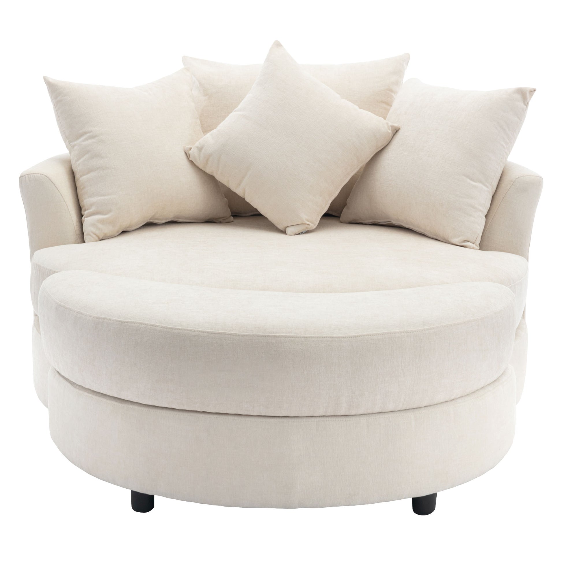 Orisfur. 360 Swivel Accent Barrel Chair With Storage Ottoman & 4 Pillows, Modern Chenille Leisure Chair Round Accent For Living Room, Cream Cream Foam Chenille