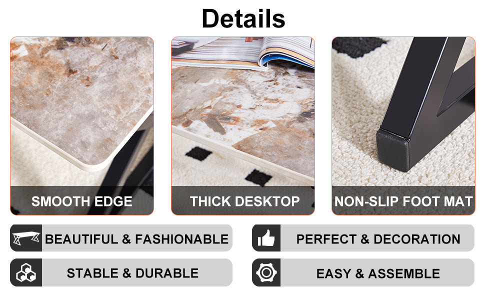 A Modern Minimalist Style Marble Patterned Coffee Table With Black Metal Legs. Computer Desk. Game Table. Tea Table. Ct Xx White Black Sintered Stone