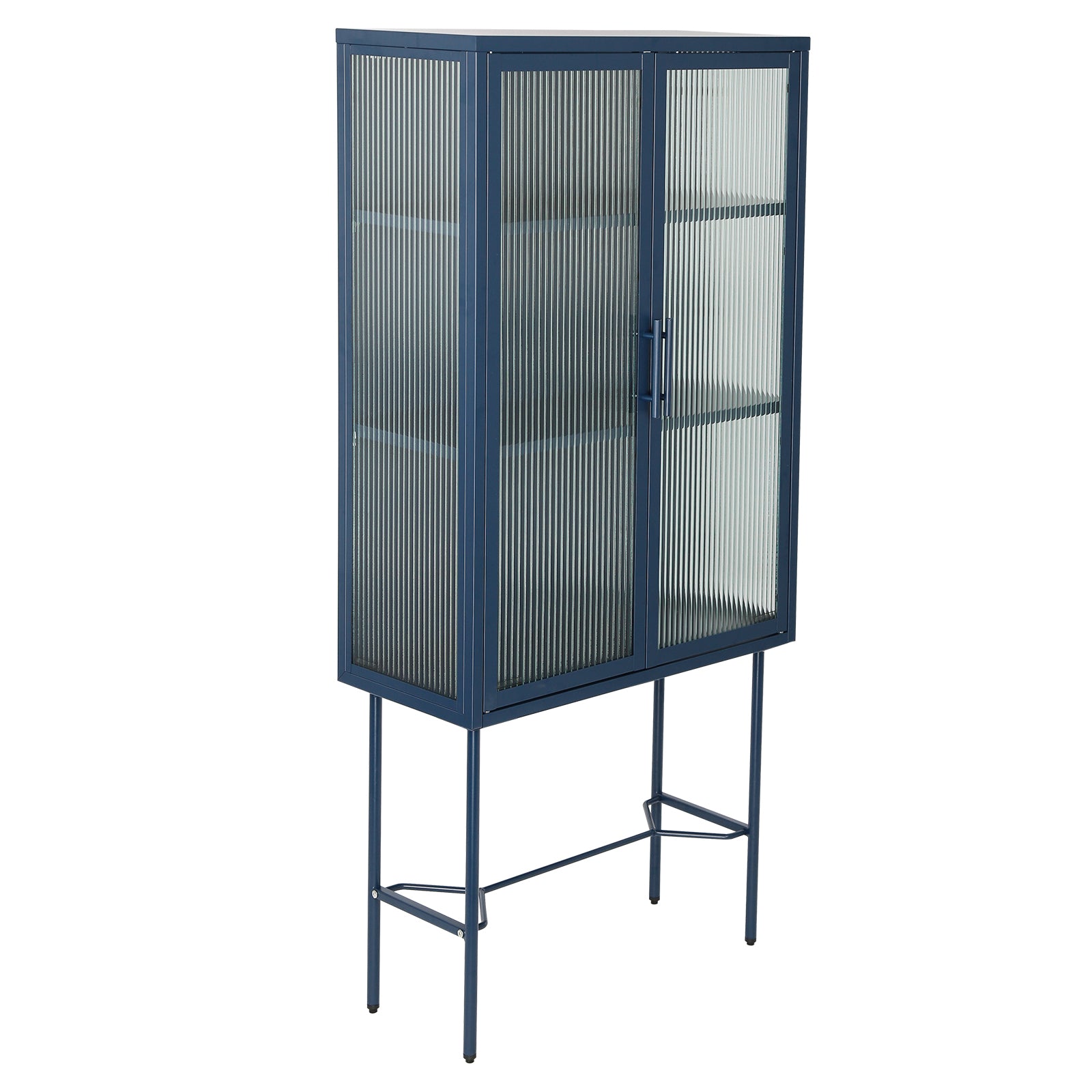 Elegant Floor Cabinet With 2 Glass Doors Living Room Display Cabinet With Adjustable Shelves Anti Tip Dust Free Easy Assembly Blue Color Old Sku:W68766570 Blue Steel