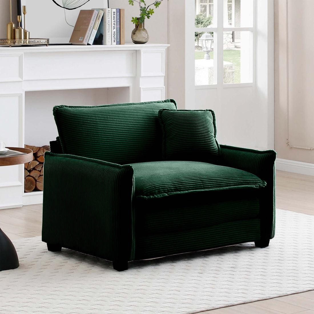 Comfortable Single Deep Seat Sofa With One Pillow, Suitable For Living Room And Bedroom, Club Multiple Occasions,Green Corduroy Green Corduroy 1 Seat