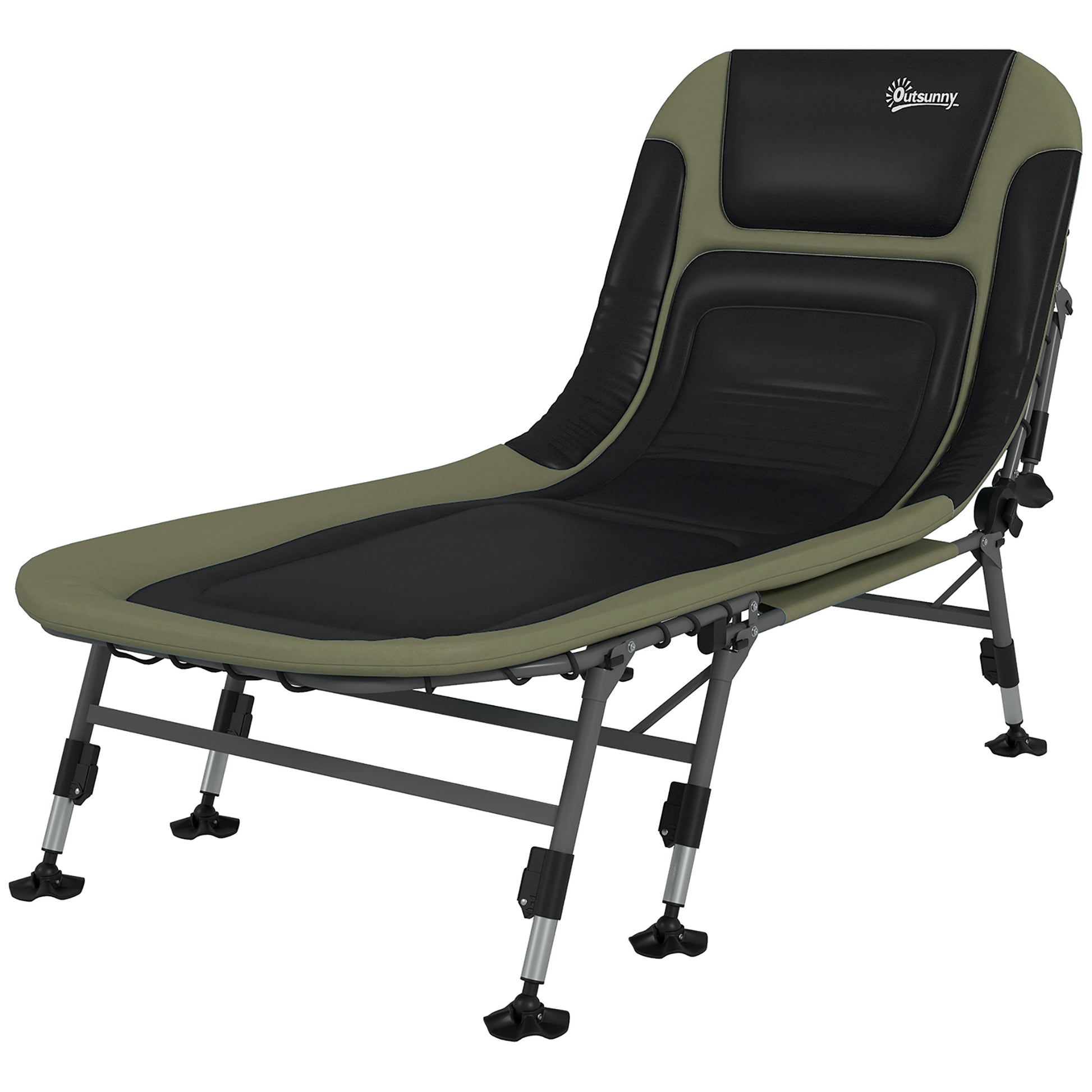 Outsunny Camping Cot For Adults, Folding Bed With Soft Padded Cushions & Headrest, 180 Adjustable Reclining Lounger, Heavy Duty And Portable With A 400 Lbs. Capacity, Dark Green Dark Green Oxford Fabric