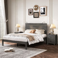 3 Pieces Bedroom Sets, Full Size Farmhouse Platform Bed With Two Bedside Lights, 2 Drawer Nightstand, Antique Gray Full Antique Gray 3 Piece Set Wood