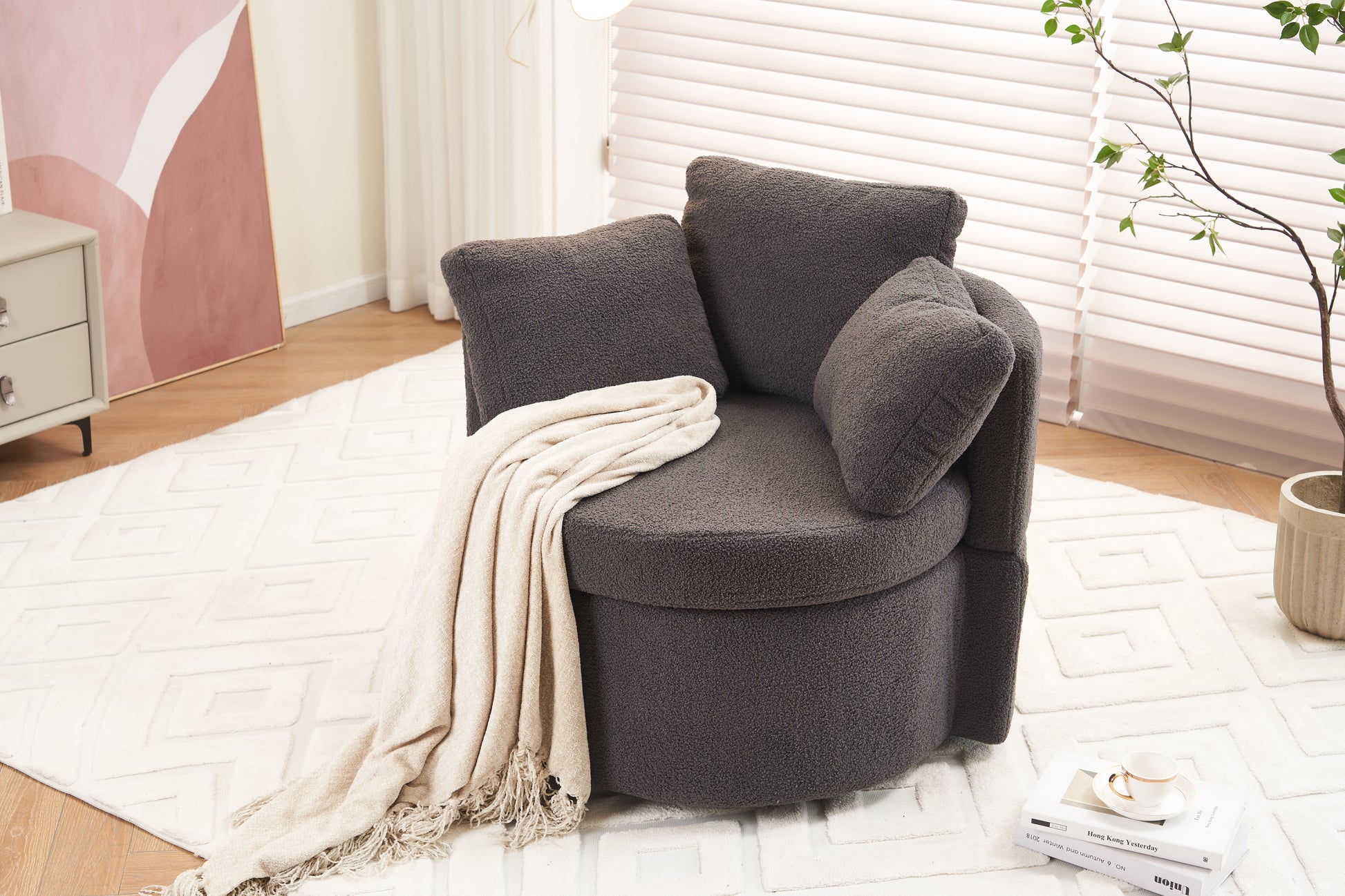 029 Teddy Fabric Swivel And Storage Chair With Back Cushion For Living Room,Dark Gray Dark Gray Primary Living Space Modern Foam Teddy