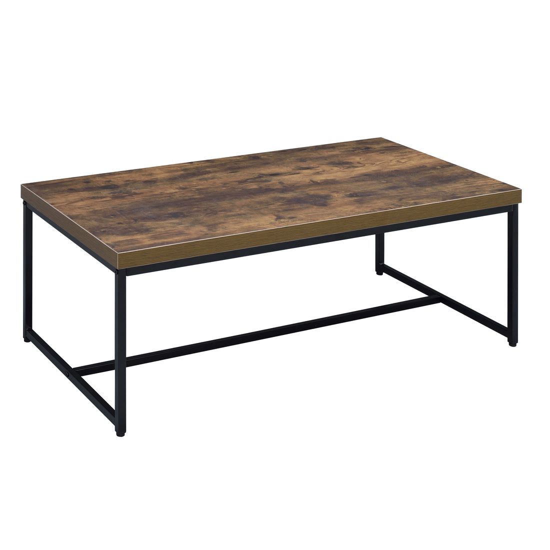 Weathered Oak And Black Rectangle Coffee Table Black Brown Primary Living Space Industrial Oak Rectangular Wood Metal Sled