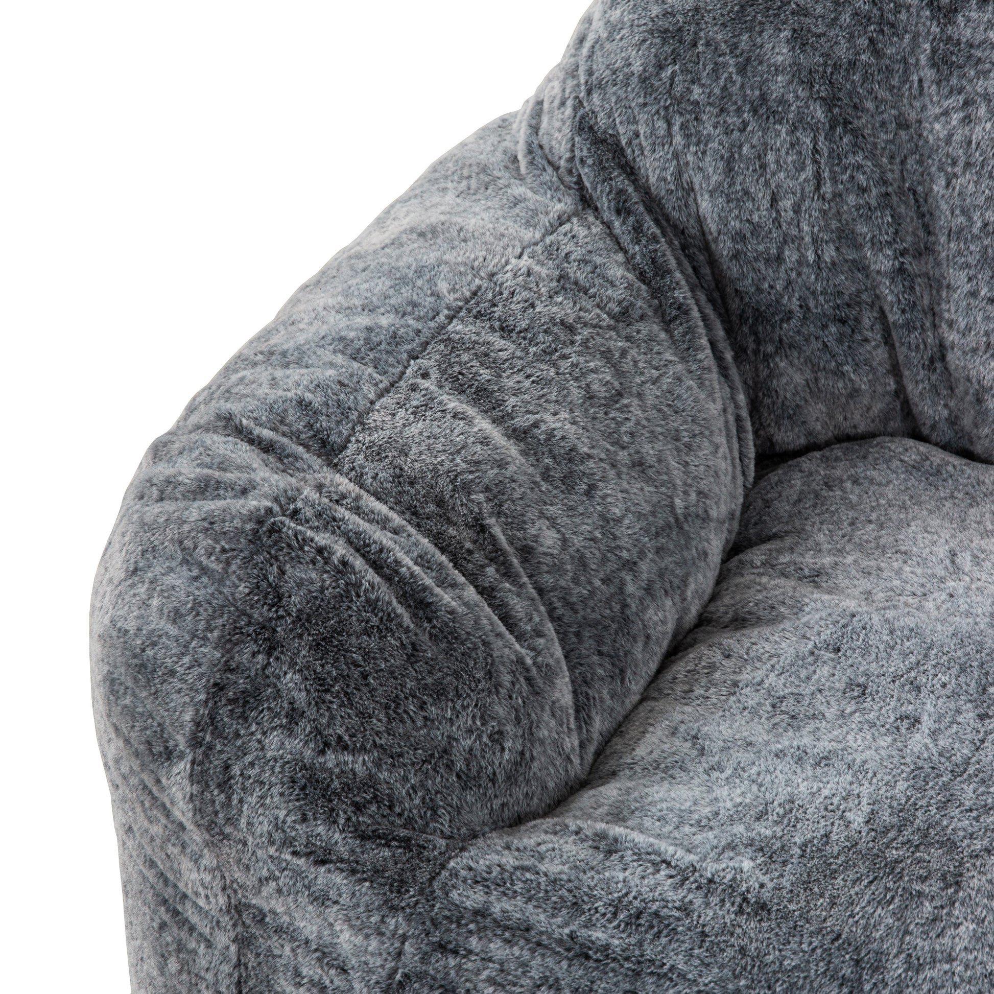 Modern Soft Faux Fur Memory Foam Bean Bag With Armrest, Living Room Lounger Chair, Blue Gray Black Grey Polyester Primary Living Space Soft Modern Memory Foam Polyester