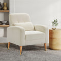 Mid Century Modern Accent Chair, Upholstered Armchair Living Room Chair, Comfy Single Sofa Chair With Metal Legs, Polyester Fabric Chair For Living Room Bedroom White Sherpa