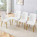 4 Modern Dining Chairs, Sleek Pu Leather Backrest, And Gold Metal Legs Bring A Comfortable Home Experience To The Kitchen, Bedroom, And Office. White Pu