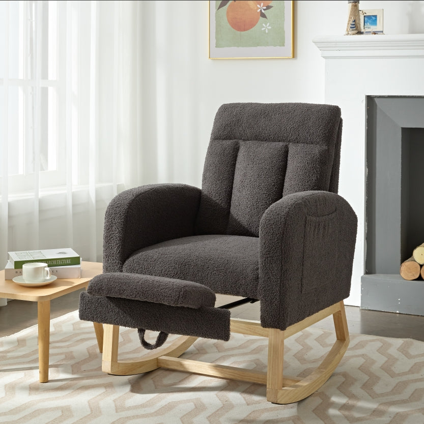 Modern Accent Rocking Chair Rocking Chair With Solid Wood Legs, Adjust