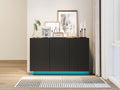 Led Carved Line 3 Door Storage Cabinet,Sideboard Buffet Cabinet With Adjustable Shelf,Large Storage Accent Cabinet For Living Room,Dining Room,Bedroom 5 Or More Shelves Black Primary Living Space Adjustable Shelves Luxury,Modern Particle Board Mdf