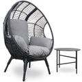 Patio Pe Wicker Egg Chair Model 2 With Black Color Rattan Grey Cushion And Side Table Yes Black Foam Steel
