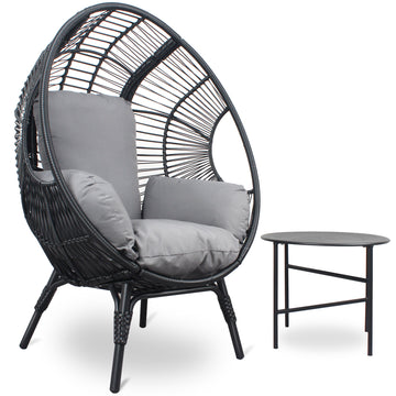 Patio Pe Wicker Egg Chair Model 2 With Black Color Rattan Grey Cushion And Side Table Yes Black Foam Steel