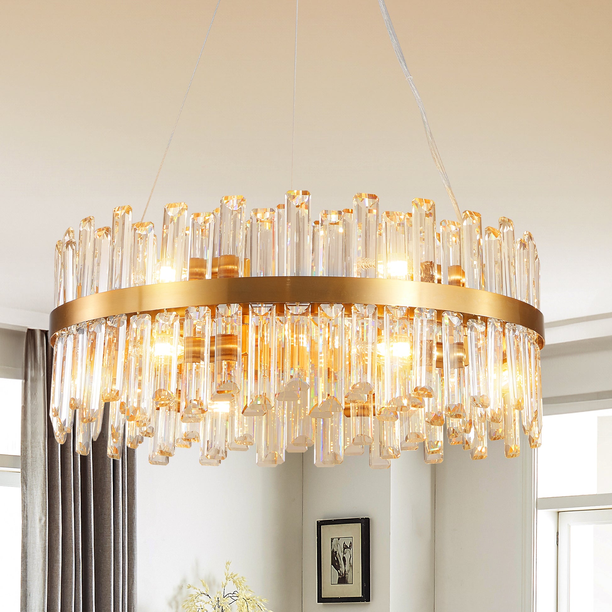 23.6 Inches Luxury Chandeliers Crystal Living Room Bedroom Decorative Lights Simple Modern Dining Room Led Lighting,For Home Decor Bulbs Not Included Golden Crystal Iron