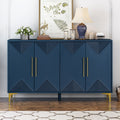 Unique Features Of A Four Door Cabinet With Two Tone Triangular Pattern Doors, Suitable For Entryway, Hallway, Living Room 3 4 Spaces Navy Blue Primary Living Space Adjustable Shelves Artsy,Contemporary Mdf