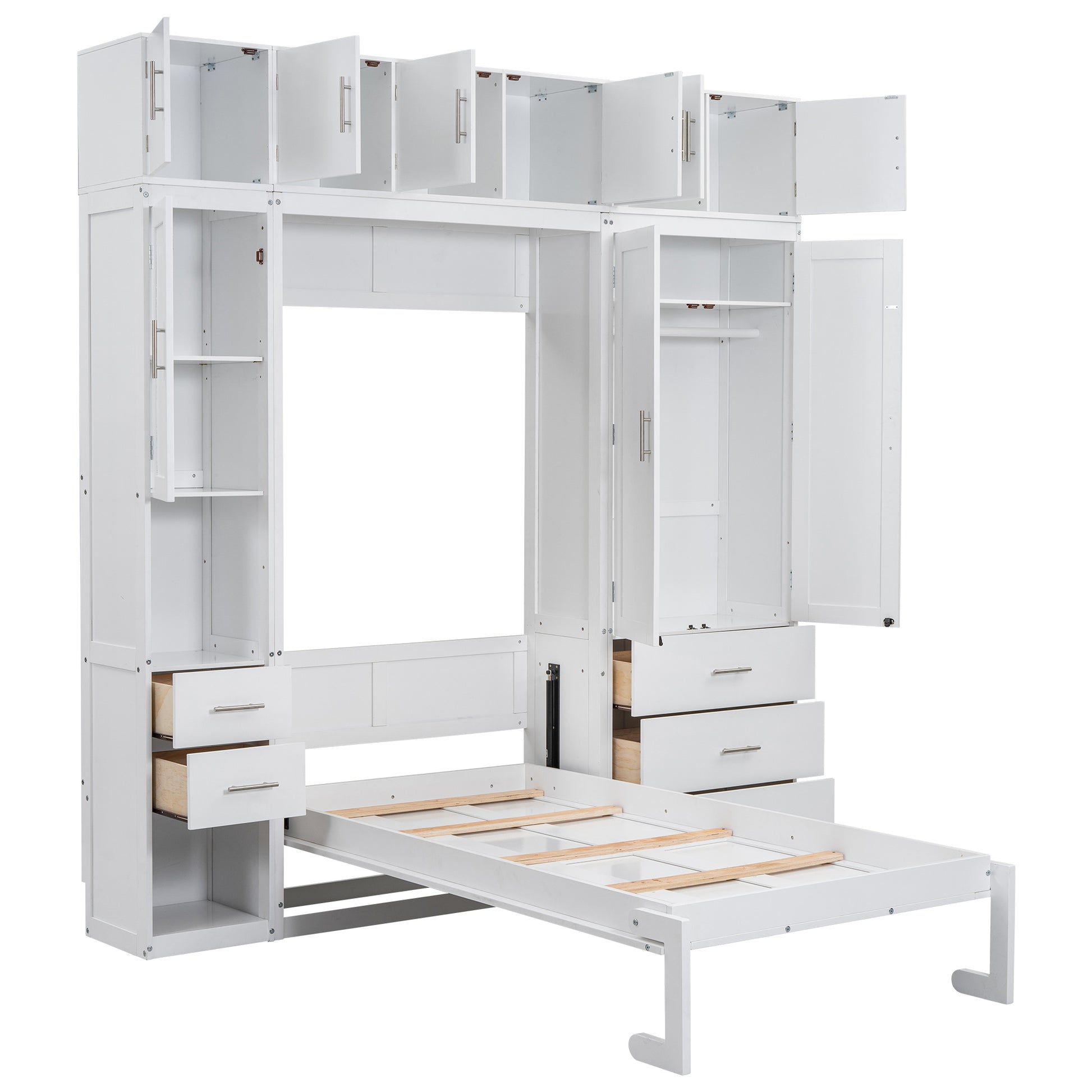 Twin Size Murphy Bed With Lockers And Wardrobes, With Installation Video, White Box Spring Not Required Twin White Murphy Solid Wood Mdf