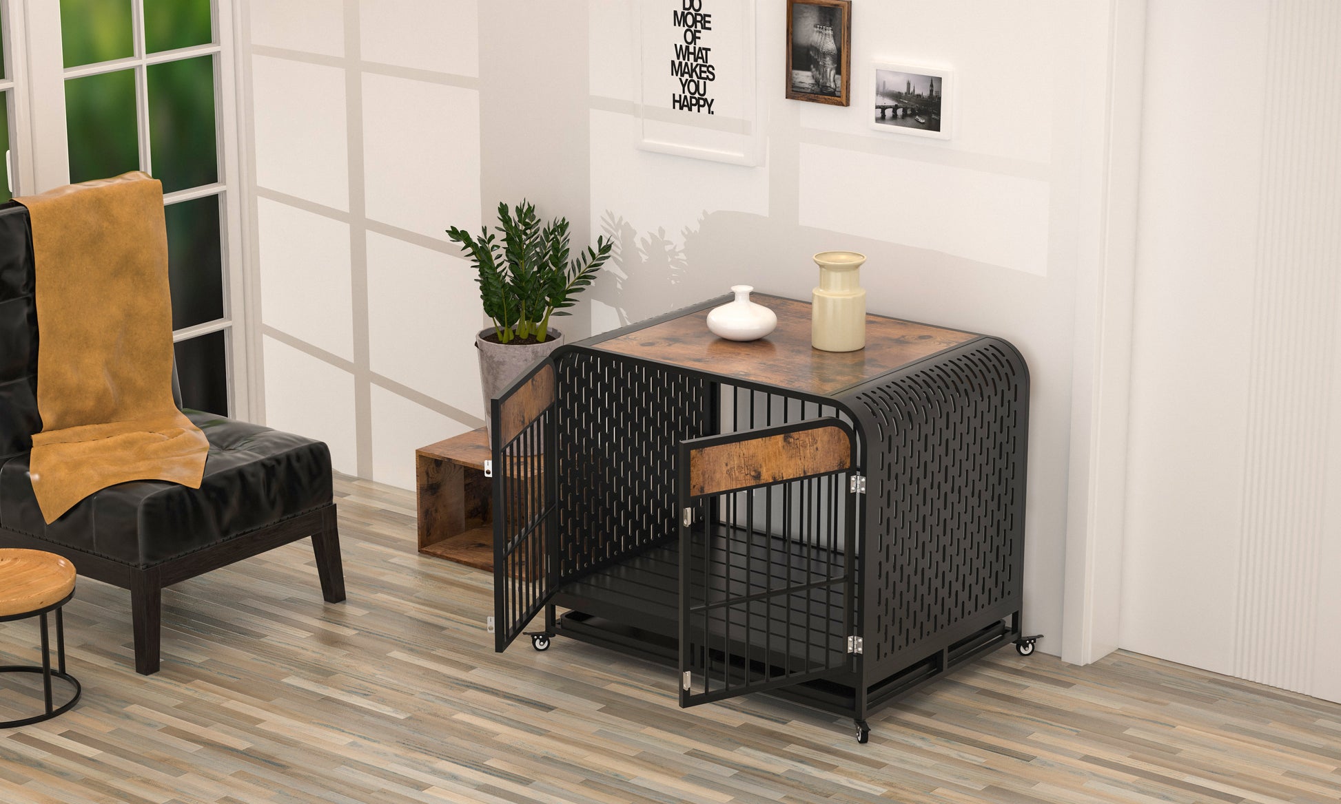 Heavy Duty Dog Crate Furniture Wooden Table Pet Dog Cage Kennel House Indoor Side End Table Decor With Removable Trays And Lockable Wheels For Medium And Large Dogs 42" Brown Brown Outdoor Kennel Large 41 70 Lbs Mdf Steel