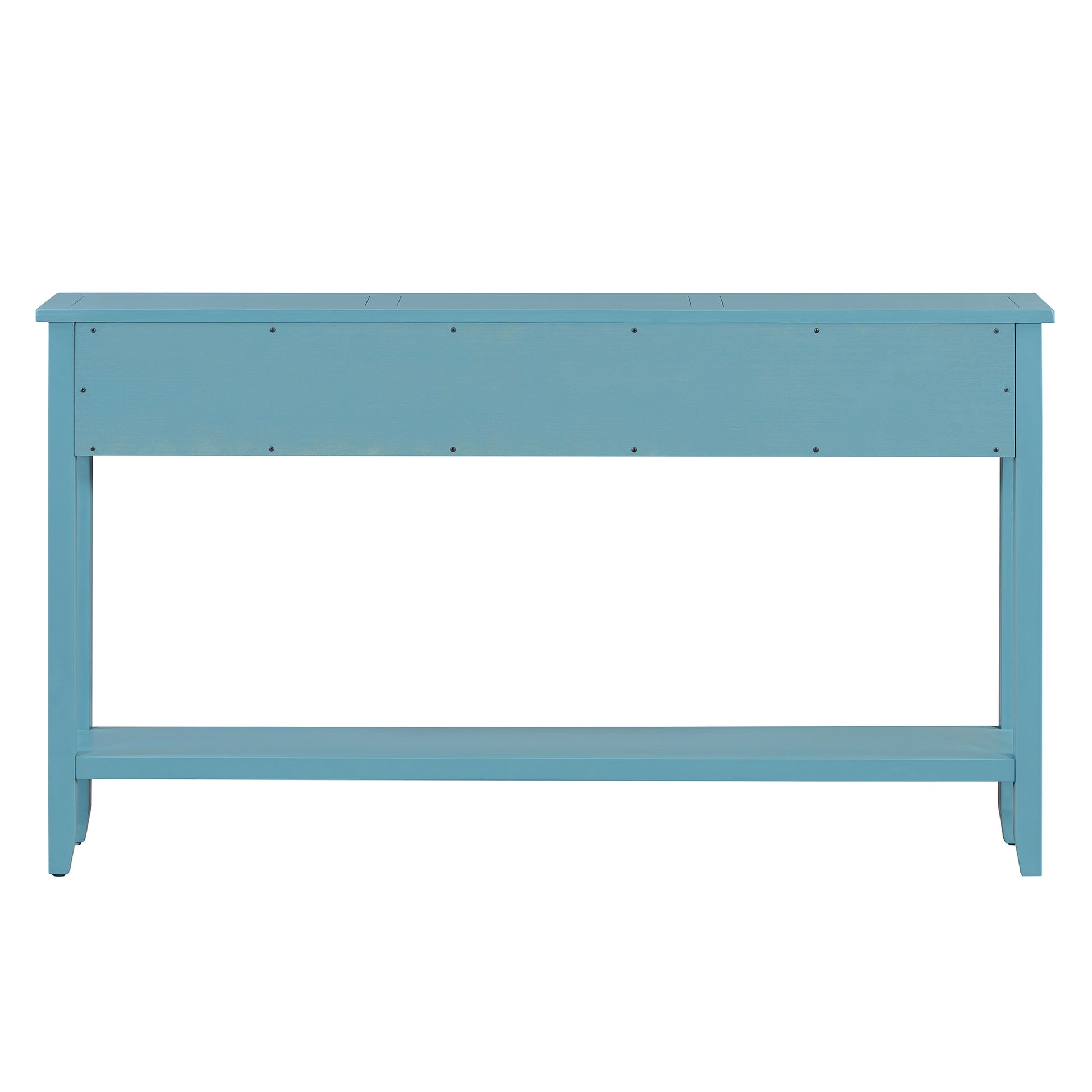 Rustic Entryway Console Table, 60" Long Sofa Table With Two Different Size Drawers And Bottom Shelf For Storage Turquoise Green Turquoise Green Solid Wood