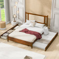 Queen Size Wooden Rattan Platform Bed, With 2 Big Drawers, T Size Trundle, Brown Queen Brown Plywood
