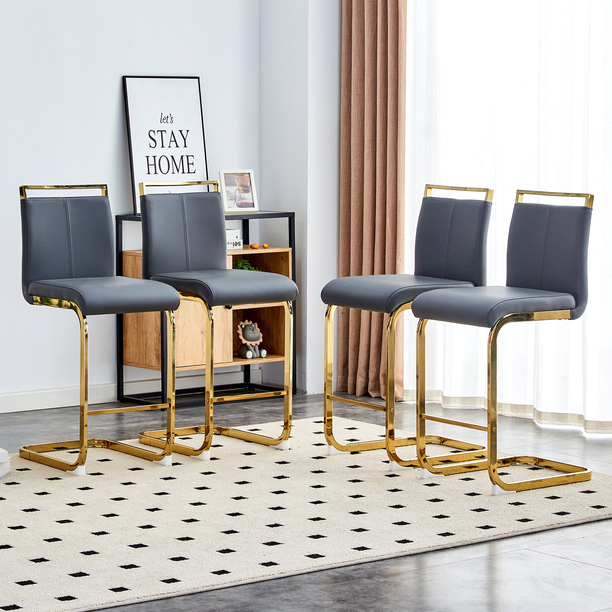 Modern Pu Leather Upholstered Bar Chairs With C Shaped Gold Plated Metal Legs Are Suitable For Dining Rooms, Kitchens, Terraces And Guest Office Chairs Gray Pu