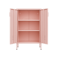 Pink Steel Double Door Cabinet With Handles, With Removable Dividers And Adjustable Height. Suitable For Living Room, Office, Bedroom, Study And Other Places. 3 4 Shelves Pink Metal