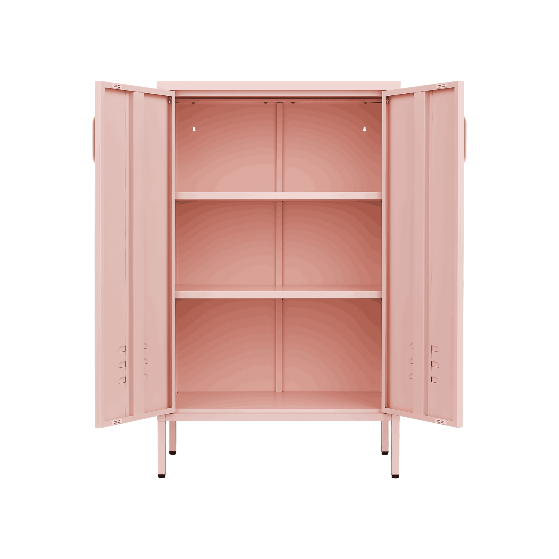 Pink Steel Double Door Cabinet With Handles, With Removable Dividers And Adjustable Height. Suitable For Living Room, Office, Bedroom, Study And Other Places. 3 4 Shelves Pink Metal