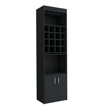 Being Kava Bar Cabinet, Double Door, Two Shelves, Sixteen Built In Wine Rack Black Primary Living Space Modern Open Storage Particle Board