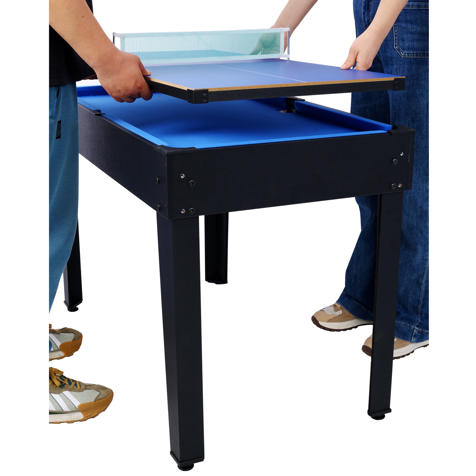 5 In 1 Multi Game Table Billiards, Push Hockey, Foosball, Ping Pong, And Basketball Black Blue Black Mdf Steel