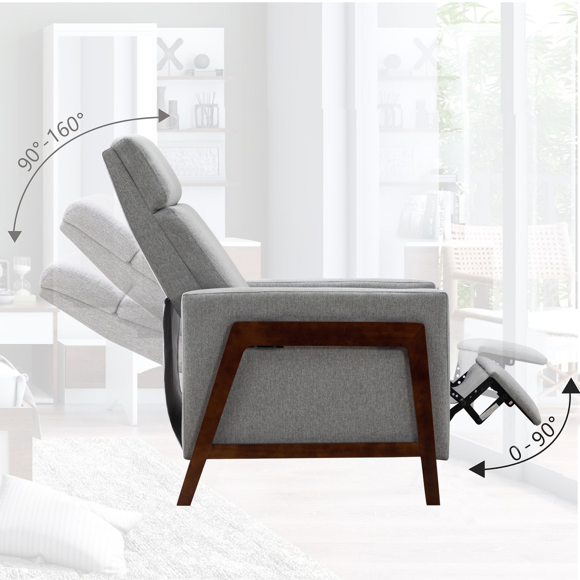 Set Of Two Wood Framed Upholstered Recliner Chair Adjustable Home Theater Seating With Thick Seat Cushion And Backrest Modern Living Room Recliners,Gray Gray Linen