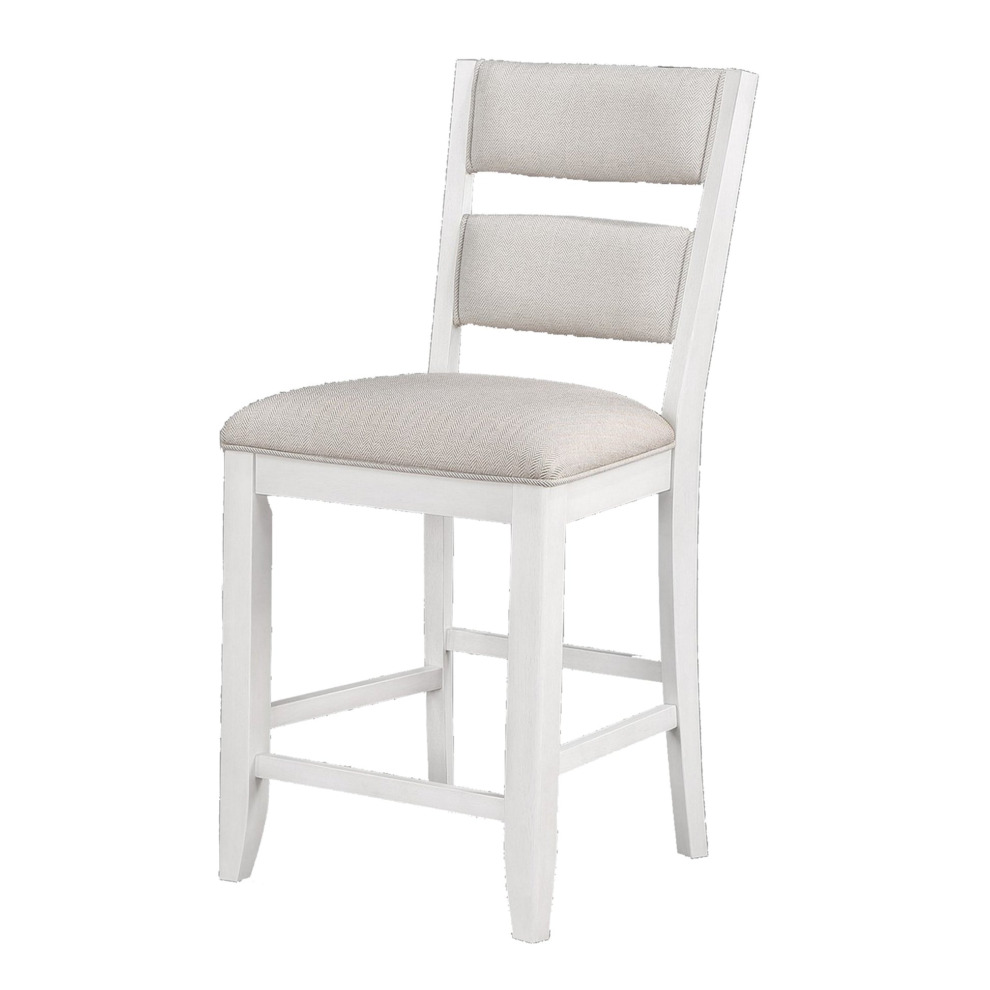 Kith 24 Inch Counter Height Chairs, Set Of 2, Padded Seat And Back, White White Wood Fabric